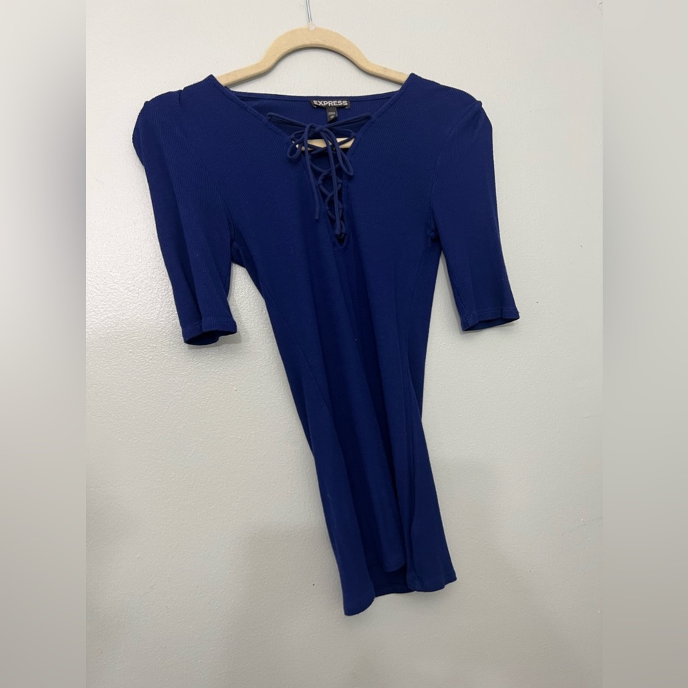 XS Express lace up front royal blue fitted blouse
